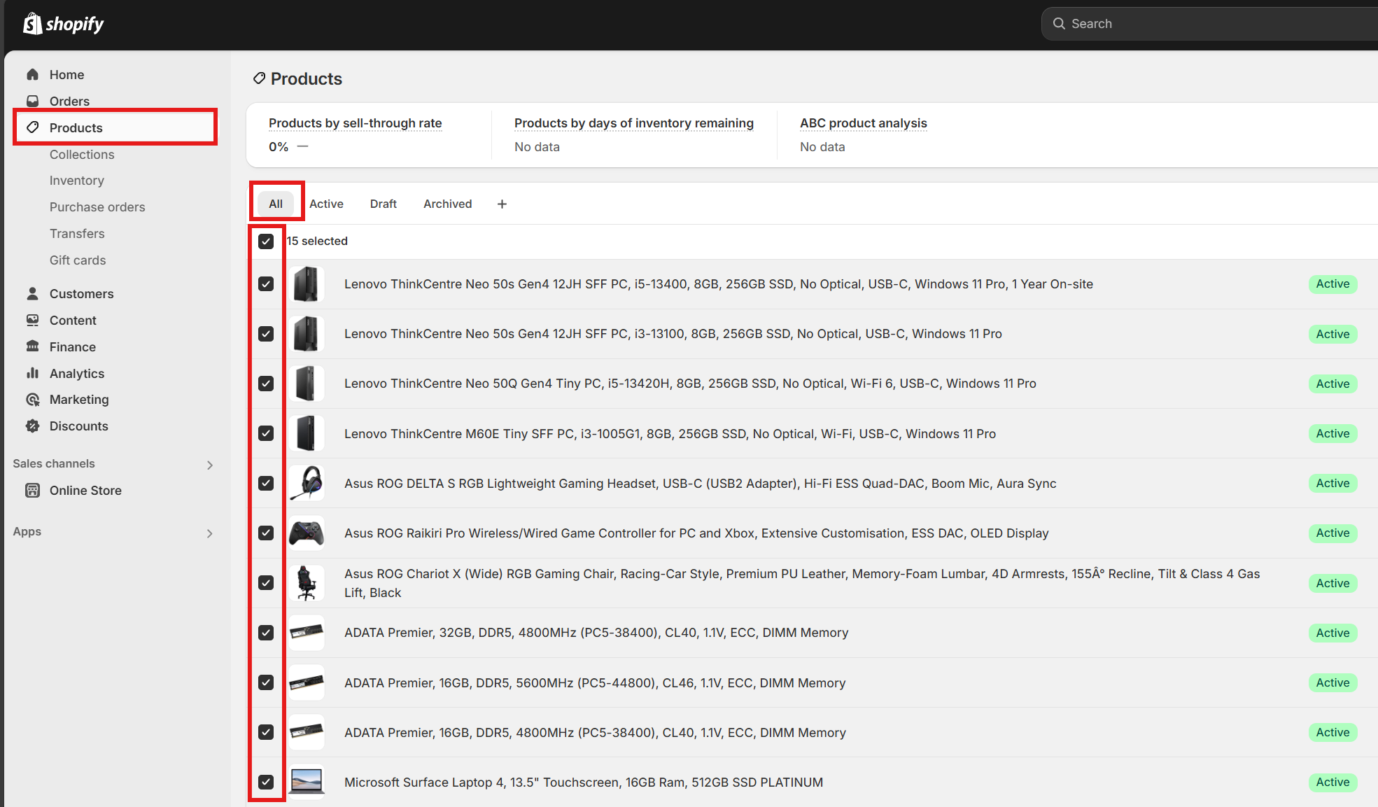 Shopify Products dashboard for bulk product automation