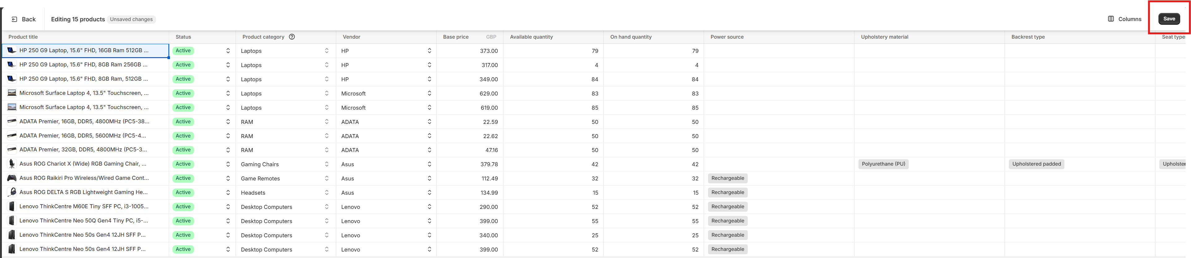 Saving changes in Shopify bulk editor for product automation