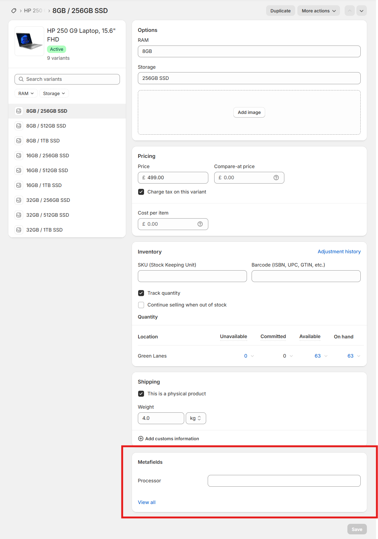 Add Metafield to Variant