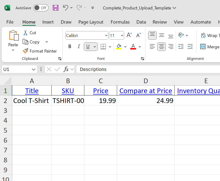 Excel spreadsheet template